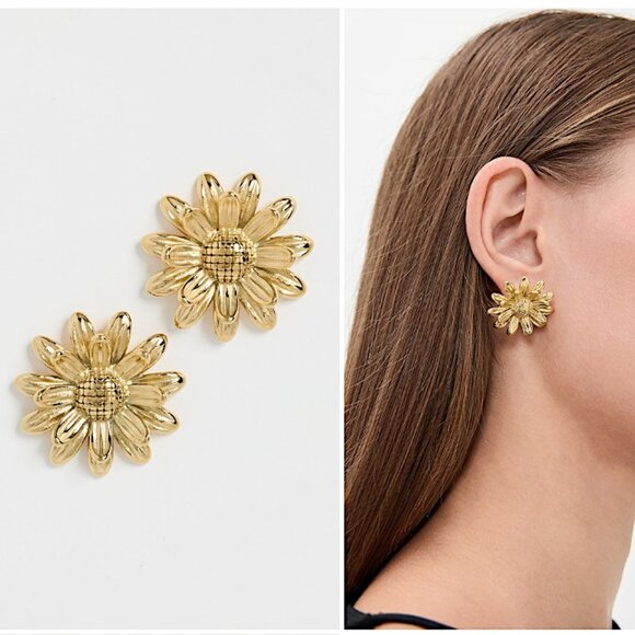 New ~ Anthropologie Shashi Daffodil Gold Flower Stud Earrings - Picture 1 of 9